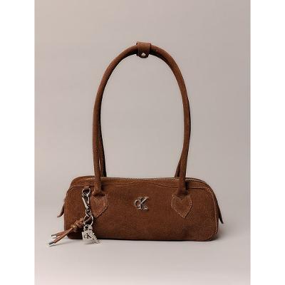 Bolsa Baguete Calvin Klein Jeans Feminino Camurça - Marrom
