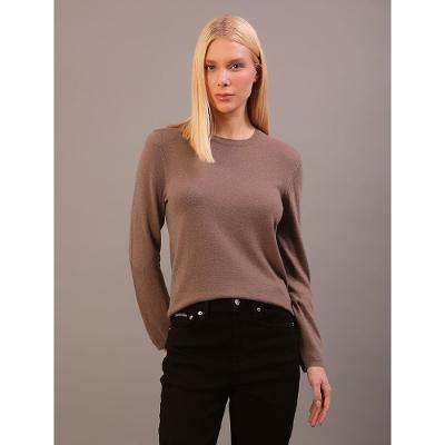 Suéter Calvin Klein Feminino Manga Longa Gola Careca - Caqui Medio