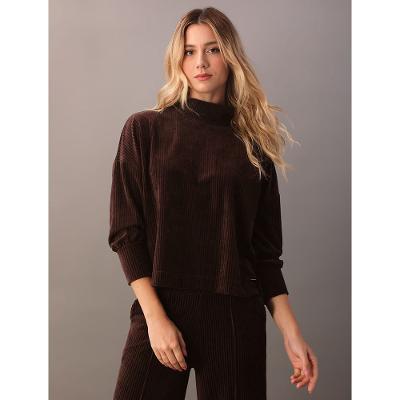 Blusa Calvin Klein Feminina Manga Longa de Malha de Veludo Cot - Marrom