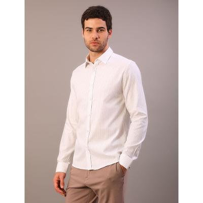 Camisa Manga Longa Slim Maquineta Listras - Branco