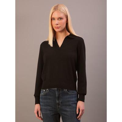 Suéter  Calvin Klein Feminino Manga Longa Gola Johnny Com Lã - Preto