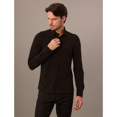 Camisa Manga Longa Slim Malha Piquet - Preto