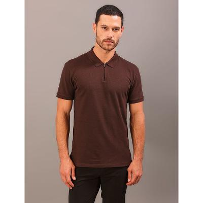 Polo Manga Curta Calvin Klein Masculino Slim Meio Zíper - Marrom