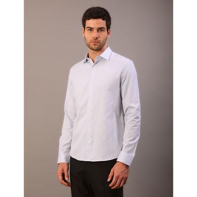 Camisa Manga Longa Slim Maquineta Fio 60 - Azul Claro