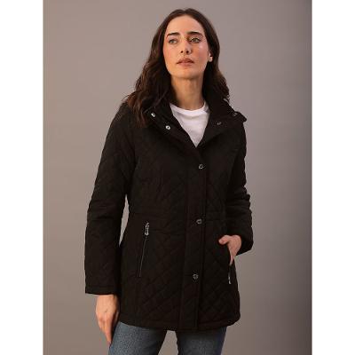 Jaqueta Calvin Klein Feminina Alongada Matelassê Com Capuz - Preto
