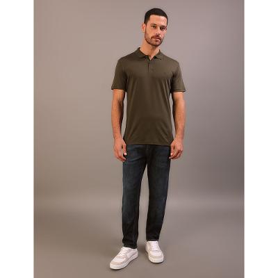 Polo Manga Curta Calvin Klein Jeans Slim Meia Malha Pima - Militar
