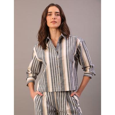 Camisa Calvin Klein Feminina Boxy Fit em Fio Tinto Exclusivo - Marinho