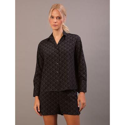 Pijama Feminino Manga Longa e Shorts Viscose Estampado - Preto