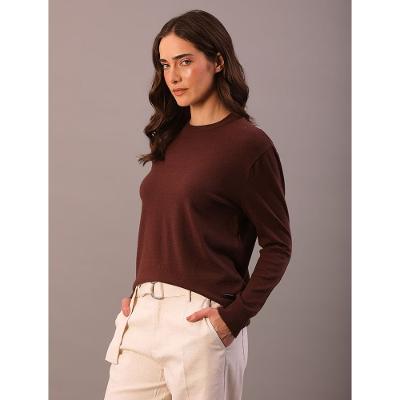 Tricot Básico Calvin Klein Jeans Feminino Decote Careca - Marrom