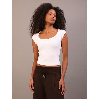Blusa Calvin Klein Jeans Feminino Manga Curta Ribana Pesada - Off White