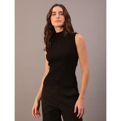Blusa Calvin Klein Feminina de Ribana Sem Manga Logo Aop - Preto