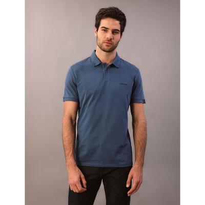 Polo Masculina Calvin Klein Manga Curta Logo Silver Jersey - Indigo