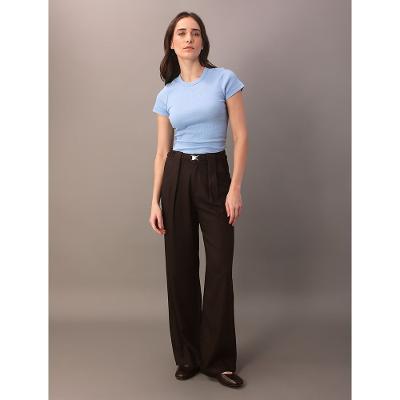Calça Calvin Klein Jeans Feminino Cinto Elástico Com Fivela - Marrom