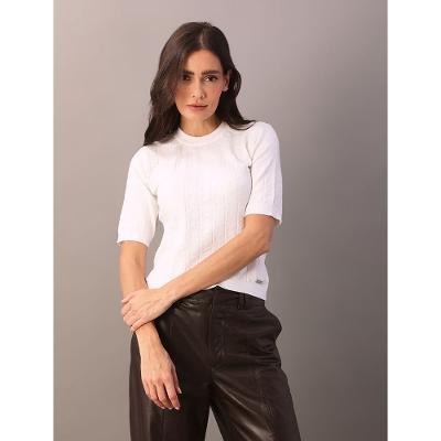 Blusa de Tricot Calvin Klein Feminino Manga Curta Com Logo Aop - Off White