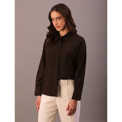 Camisa Manga Longa Calvin Klein Jeans Feminino Linho Misto - Marrom