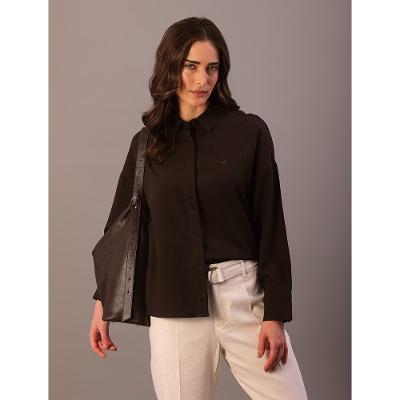 Camisa Manga Longa Calvin Klein Jeans Feminino Linho Misto - Marrom
