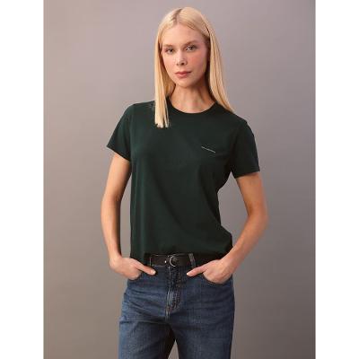 Camiseta Calvin Klein Jeans Feminino Micrologo Peito - Verde Médio