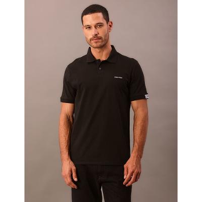 Polo Masculina Calvin Klein Manga Curta Logo Silver Jersey - Preto