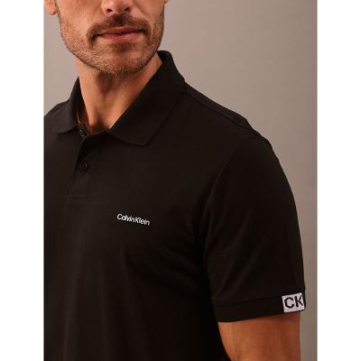 Polo Masculina Calvin Klein Manga Curta Logo Silver Jersey - Preto