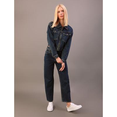 Jaqueta Jeans Feminina Cropped Com Zíper - Marinho