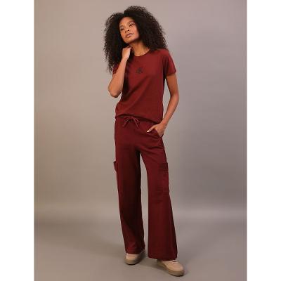 Camiseta Manga Curta Calvin Klein Jeans Feminino Rubber Patch - Bordo