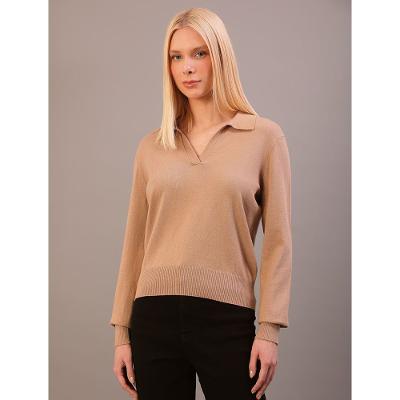 Suéter Calvin Klein Feminino Manga Longa Gola Johnny Com Lã - Caqui Medio