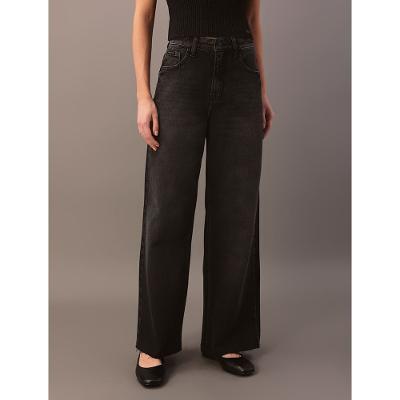 Calça Jeans Wide Leg Feminina Barras a Fio - Preto