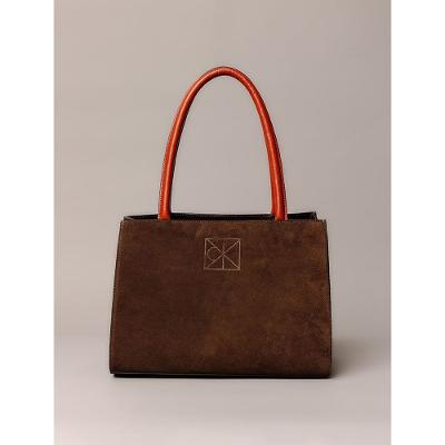 Bolsa Média Calvin Klein Feminina Camurça Contraste - Marrom