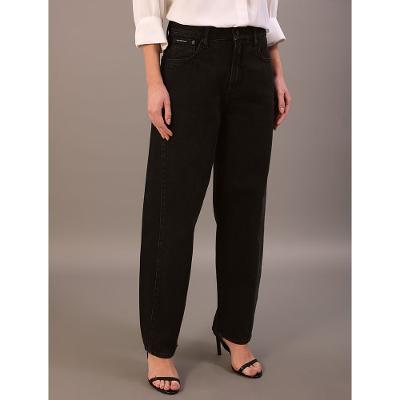 Calça Jeans Feminina Barrel 5 Pockets Com Nesga - Preto