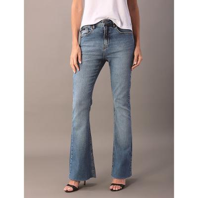Calça Jeans Feminina Flare Barra a Fio - Azul Médio