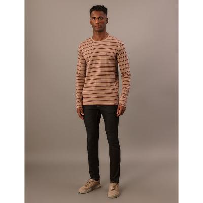 Camiseta Manga Longa Calvin Klein Jeans Masculino Malhão Listrado - Caqui Medio