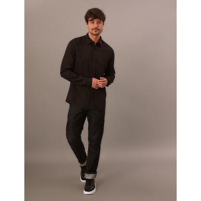 Camisa Manga Longa Calvin Klein Jeans Regular Linho Com Viscose - Preto