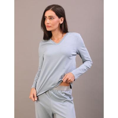 Pijama Feminino Manga Longa e Calça Pima Cotton - Azul Claro