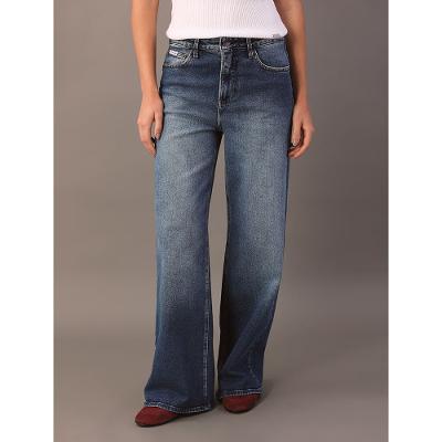 Calça Jeans Feminina Wide Leg Long 5 Pockets - Azul Médio
