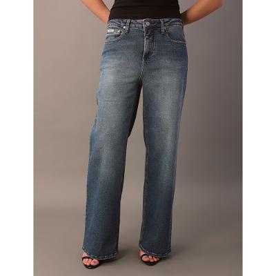 Calça Jeans Wide Leg Feminina 5 Pockets - Azul Médio