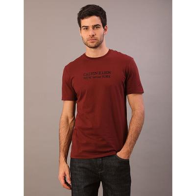 Camiseta Manga Curta Calvin Klein Masculino Bordado Ny Est. 1968 - Bordo