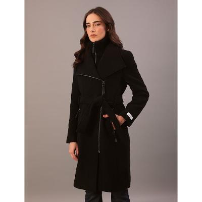 Casaco Longo Calvin Klein Jeans Feminino Com Zíper e Cinto em Lã - Preto