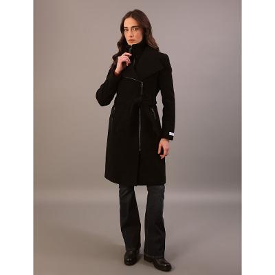 Casaco Calvin Klein Jeans Feminino Longo Com Zíper e Cinto em Lã - Preto