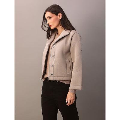 Jaqueta de Tricot Calvin Klein Feminina Dublada Com Pespontos - Caqui Medio