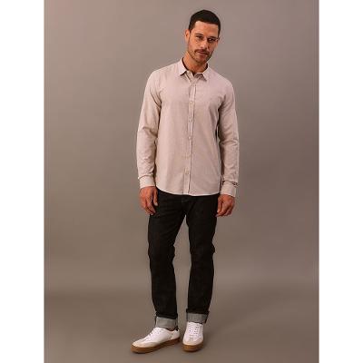 Camisa Manga Longa Slim Calvin Klein Jeans Micro Vichy - Caqui Claro