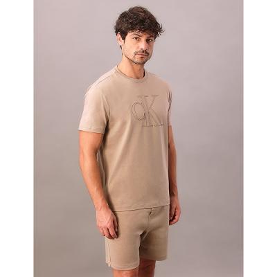 Camiseta Masculino Manga Curta Careca Meia Malha - Caqui Medio