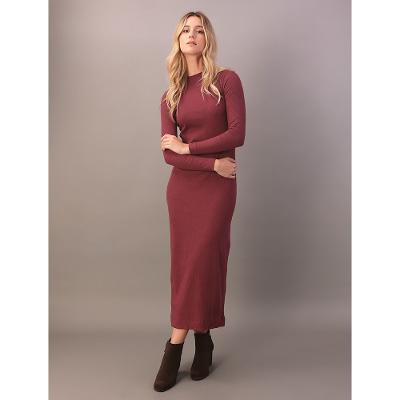 Vestido Manga Longa Calvin Klein Jeans Feminino Rib Trançador - Bordo