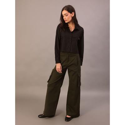 Camisa Cropped Calvin Klein Jeans Feminino Bolso Frontal - Preto