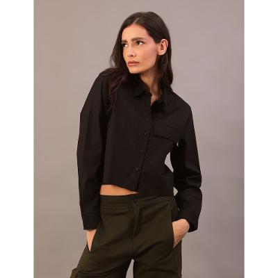 Camisa Cropped Calvin Klein Jeans Feminino Bolso Frontal - Preto