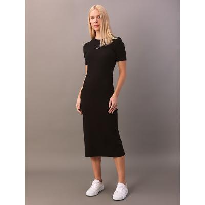 Vestido Calvin Klein Jeans Feminino Midi Ribana - Preto