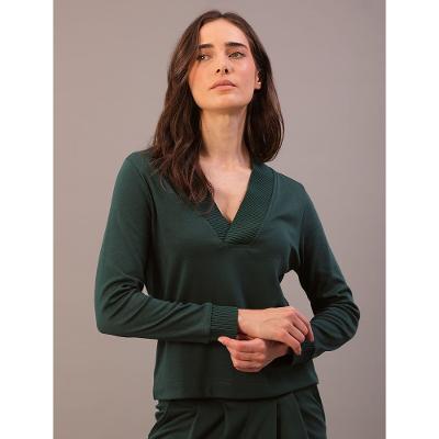 Blusa Manga Longa Calvin Klein Feminina Decote v de Malha - Verde Médio