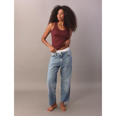 Calça Jeans Cropped Feminina Straight 5 Pockets - Azul Médio