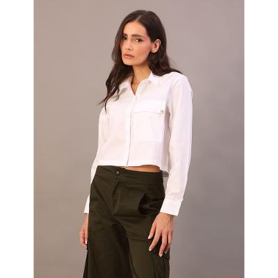 Camisa Cropped Calvin Klein Jeans Feminino Bolso Frontal - Branco