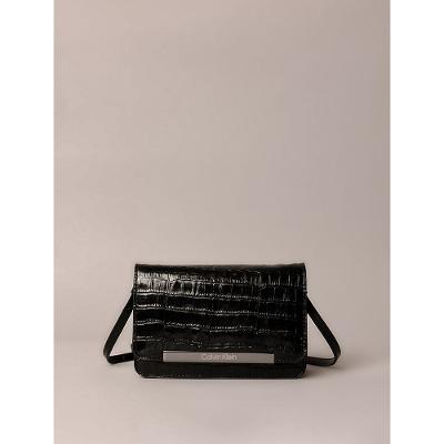 Bolsa Pequena Calvin Klein Feminina Croco Placa Ck - Preto