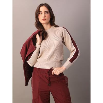 Tricot Calvin Klein Jeans Feminino Faixa Lateral Contrastante - Caqui Claro